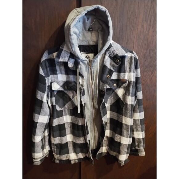 Old Mill Shirt Jacket Shacket Hoodie Sweatshirt Flannel Mens M Quilt Zip Grunge - Picture 1 of 6